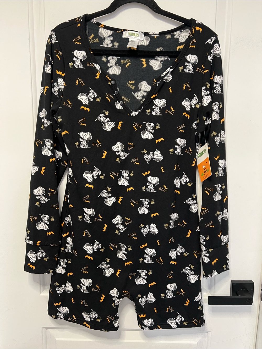 Peanuts Snoopy Black Halloween Mummy Print Long Sleeve Romper